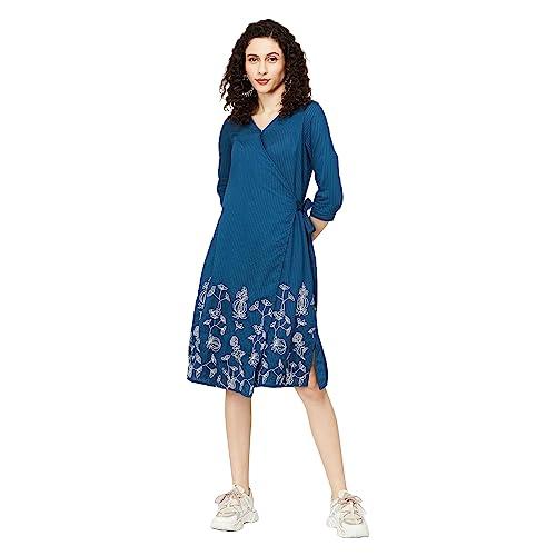 colour me by melange women blue cotton regular fit solid dress_xxl