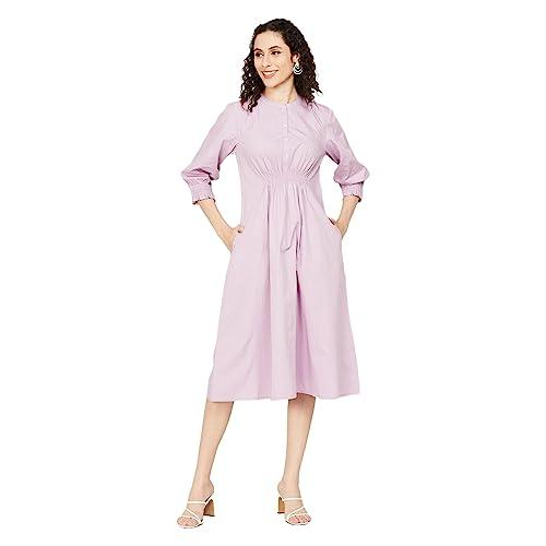 colour me by melange women lavender cotton regular fit solid dress_s