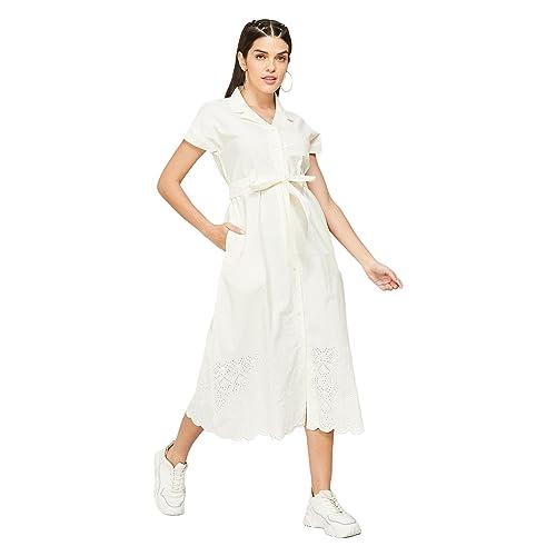 colour me by melange women off white cotton regular fit solid dress_s