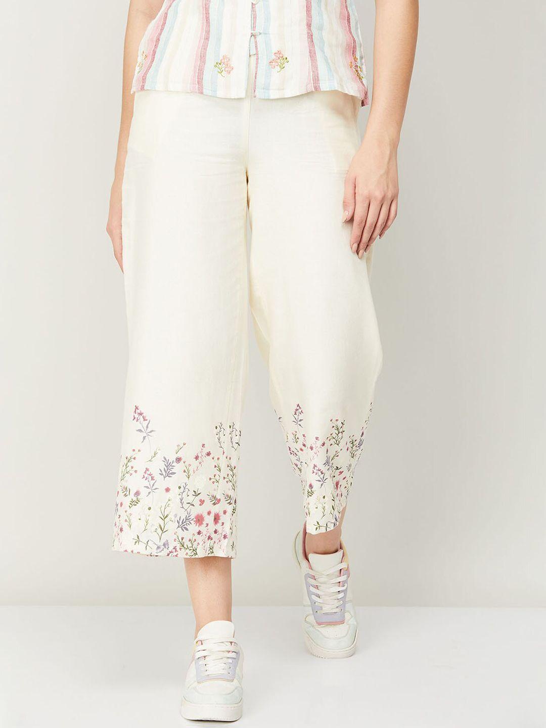 colour me by melange women off white floral printed culottes trousers