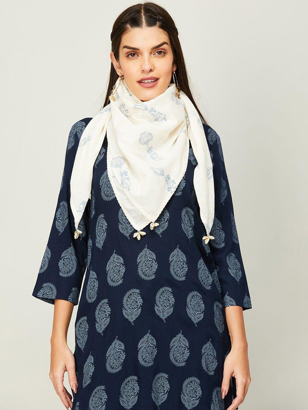 colour me by melange women white printed stole