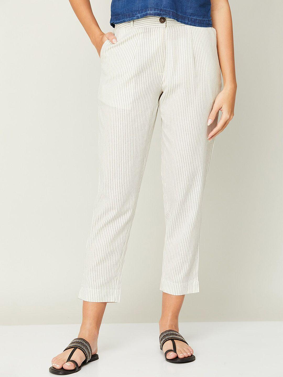 colour me by melange women white striped trousers