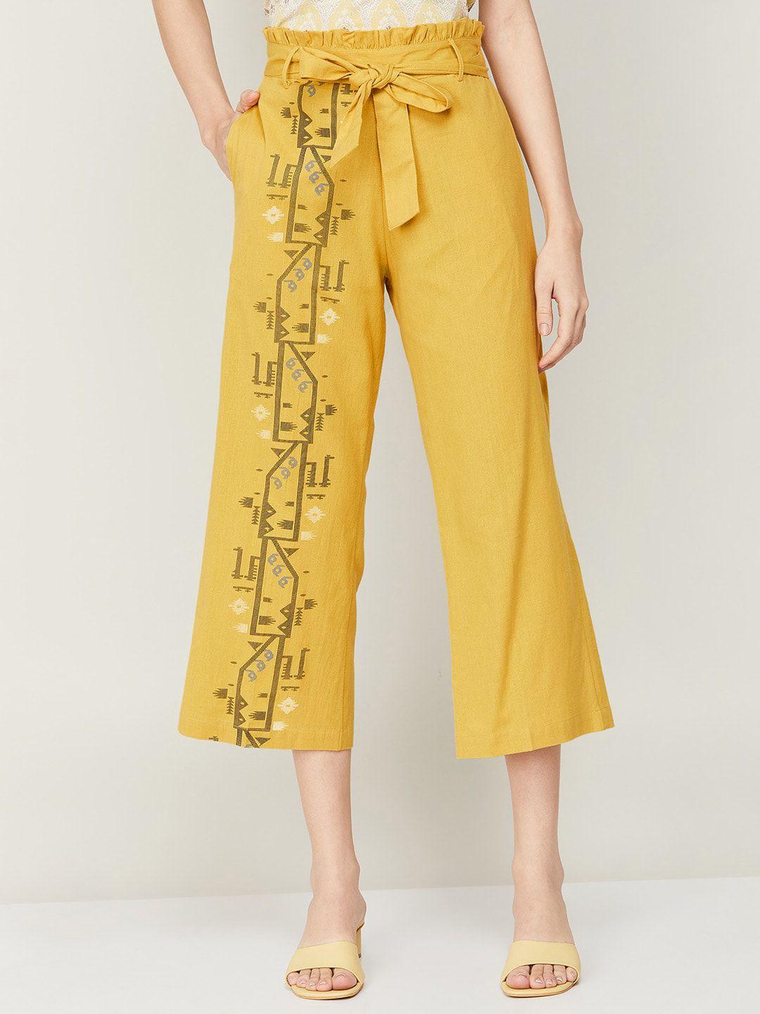 colour me by melange women yellow culottes trousers