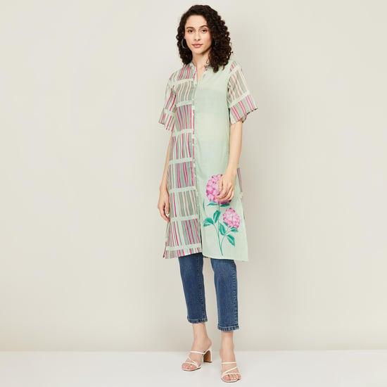 colour me women floral printed half sleeves straight tunic