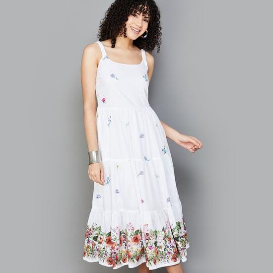 colour me women floral printed tiered a-line dress