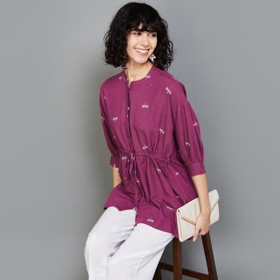 colour me women printed band-collared tunic