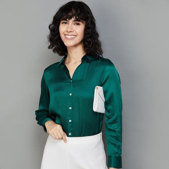 colour me women solid collared casual shirt