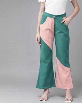 colourbblock straight fit bootcut trousers