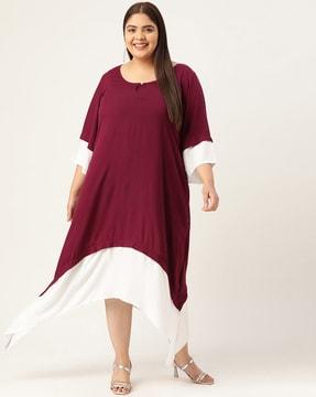 colourblock a-line dress with round neck