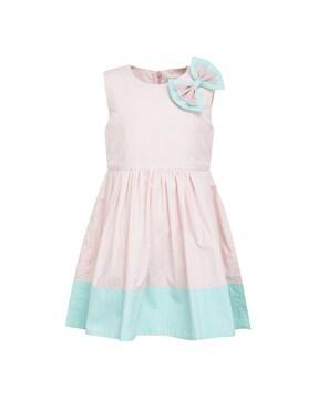 colourblock fit & flare dress with bow applique