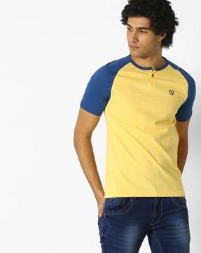 colourblock henley t-shirt with raglan sleeves