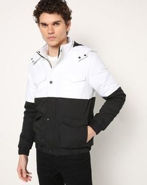 colourblock hooded jacket with flap pockets