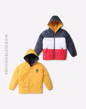 colourblock hooded reversible jacket