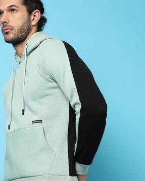 colourblock hooded sweatshirt with kangaroo pocket
