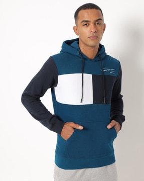 colourblock hooded sweatshirt with kangaroo pockets