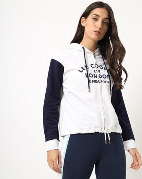 colourblock hoodie with brand print