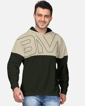 colourblock hoodie with cuffed hems