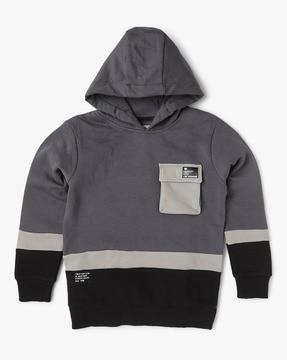 colourblock hoodie with flap pocket