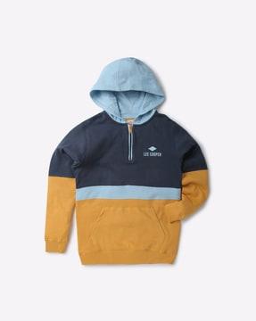 colourblock hoodie with kangaroo pocket