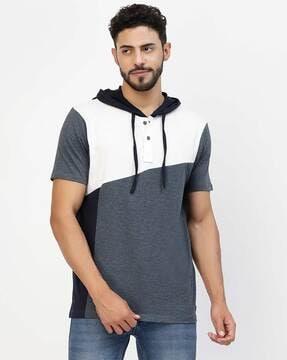 colourblock hoodie with short sleeves