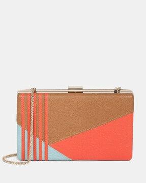colourblock leather clutch with chain strap