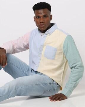 colourblock oxford shirt with patch pocket