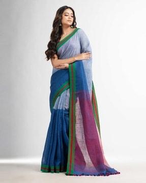 colourblock pattern saree with contrast pallu