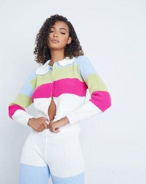 colourblock patterned-knit cropped cardigan