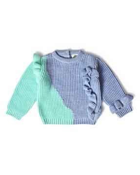 colourblock pullover with ruffled detail