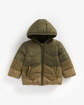 colourblock quilted hooded jacket