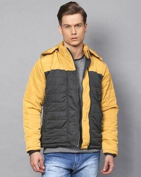colourblock quilted hooded jacket