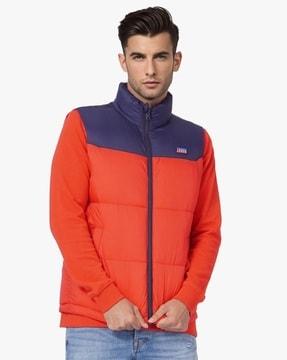 colourblock quilted jacket with insert pockets