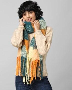 colourblock scarf with fringes