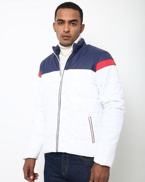colourblock slim fit zip-front biker jacket