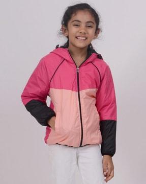colourblock zip-front hooded jacket