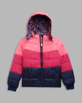 colourblock zip-front hooded puffer jacket