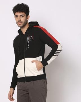 colourblock zip-front hoodie with slip pockets