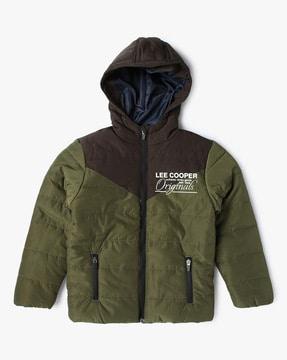 colourblock zip-front padded hoodie