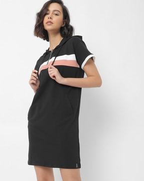 colourblock a-line dress with hoodie