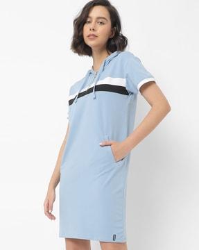 colourblock a-line dress with hoodie