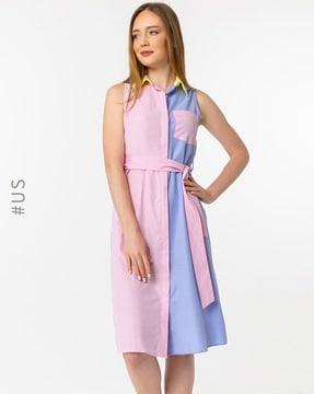 colourblock a-line dress with patch pocket