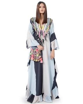 colourblock a-line dress with tassels