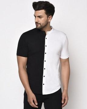 colourblock band collar shirt