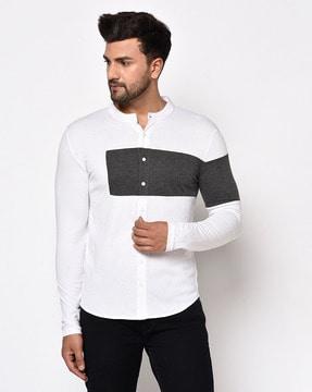 colourblock band collar shirt