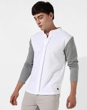 colourblock band-collar shirt