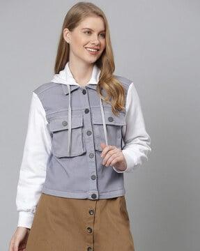 colourblock biker jacket with patch pockets