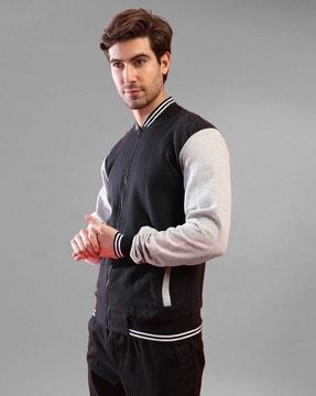 colourblock biker jacket with zip closure