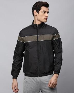 colourblock biker jacket with zip closure