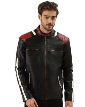 colourblock bikers jacket with zip pockets