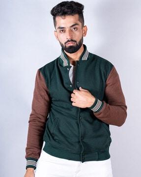 colourblock bomber jacket with button closure